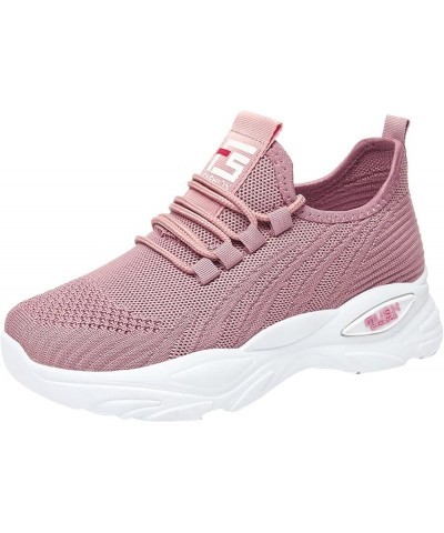 Fashion Autumn Women Sports Shoes Flat Fly Woven Mesh Breathable Comfortable Sneaker Wedges Shoes for Women Pink $26.25 Athle...