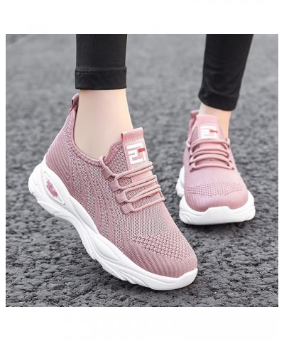 Fashion Autumn Women Sports Shoes Flat Fly Woven Mesh Breathable Comfortable Sneaker Wedges Shoes for Women Pink $26.25 Athle...