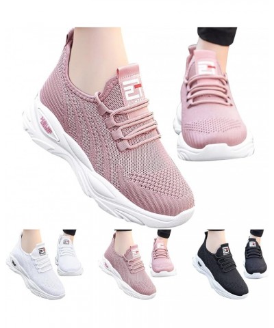 Fashion Autumn Women Sports Shoes Flat Fly Woven Mesh Breathable Comfortable Sneaker Wedges Shoes for Women Pink $26.25 Athle...