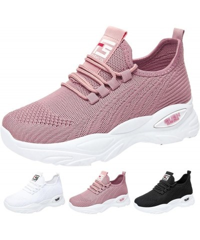 Fashion Autumn Women Sports Shoes Flat Fly Woven Mesh Breathable Comfortable Sneaker Wedges Shoes for Women Pink $26.25 Athle...