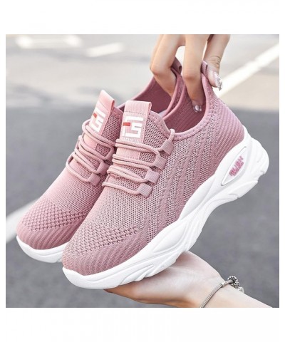 Fashion Autumn Women Sports Shoes Flat Fly Woven Mesh Breathable Comfortable Sneaker Wedges Shoes for Women Pink $26.25 Athle...