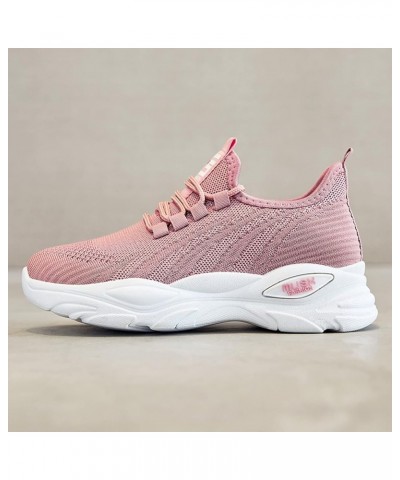 Fashion Autumn Women Sports Shoes Flat Fly Woven Mesh Breathable Comfortable Sneaker Wedges Shoes for Women Pink $26.25 Athle...