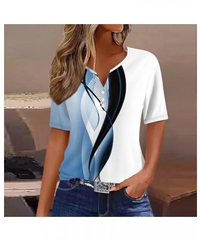 Womens Tops Neck Buttons Sexy Shirts Short Sleeve Dressy Blouses Geometric Print Sweatshirts Womens Tunic Top 1-white $10.99 ...