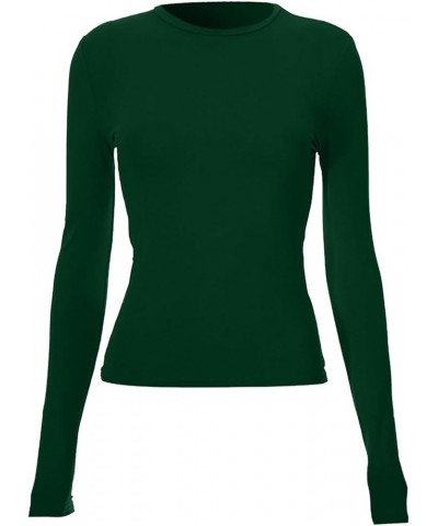 Women's Slim Tops Long Sleeve Round Neck Crop Top Tee Shirt Basic Solid Tight Slim Fit Long Fitted Shirts for Green $9.98 Ath...