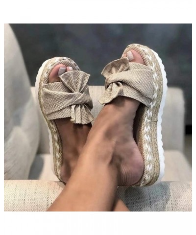 Toe Bow Weave Summer Breathable Open Sandals Flat Slip-On Shoes Women's Beach Women's Sandals Women Heel Sandals New 6.5 (Yel...