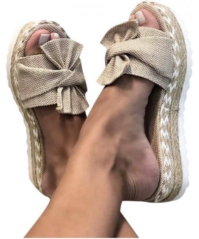 Toe Bow Weave Summer Breathable Open Sandals Flat Slip-On Shoes Women's Beach Women's Sandals Women Heel Sandals New 6.5 (Yel...