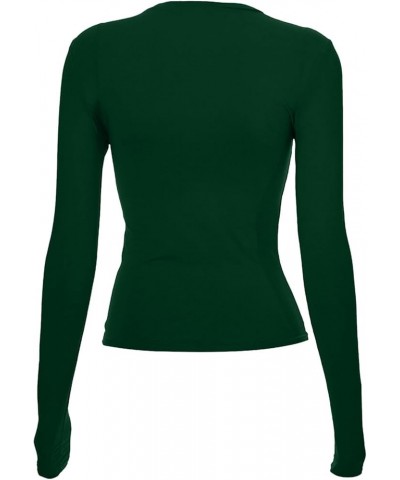 Women's Slim Tops Long Sleeve Round Neck Crop Top Tee Shirt Basic Solid Tight Slim Fit Long Fitted Shirts for Green $9.98 Ath...