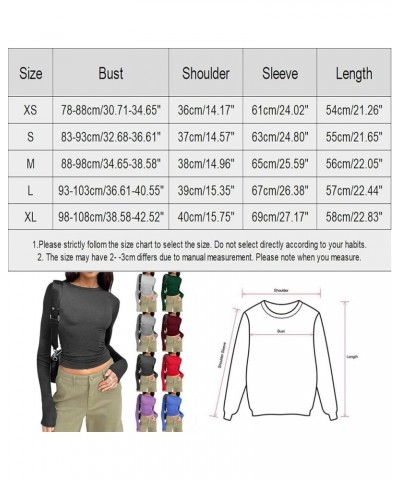 Women's Slim Tops Long Sleeve Round Neck Crop Top Tee Shirt Basic Solid Tight Slim Fit Long Fitted Shirts for Green $9.98 Ath...