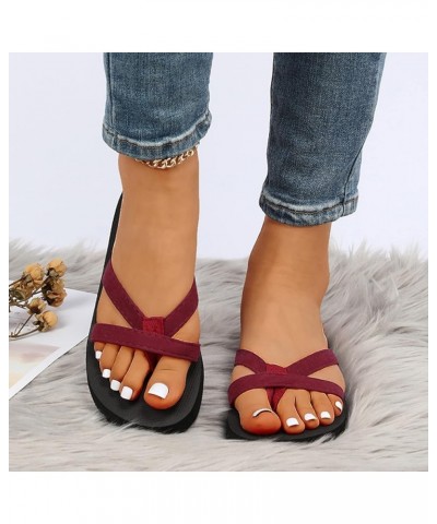 Flip-Flop Sandals Women Roman Flip Flops Vacation Holiday Slippers with Arch Support Flat Open Toe Slippers Red $12.38 Sandals