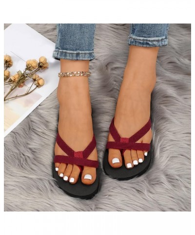 Flip-Flop Sandals Women Roman Flip Flops Vacation Holiday Slippers with Arch Support Flat Open Toe Slippers Red $12.38 Sandals