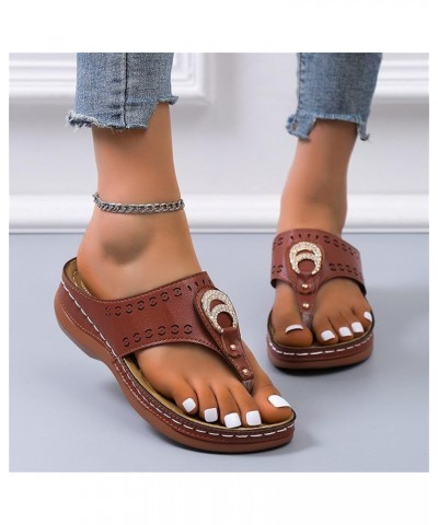 Women Comfortable Slippers Leather Hollow Rhinestone Flip Flops Walking Sandals Orthopedic Arch Support Thong Sandals Casual ...