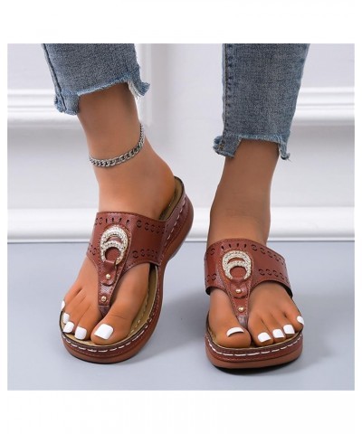 Women Comfortable Slippers Leather Hollow Rhinestone Flip Flops Walking Sandals Orthopedic Arch Support Thong Sandals Casual ...