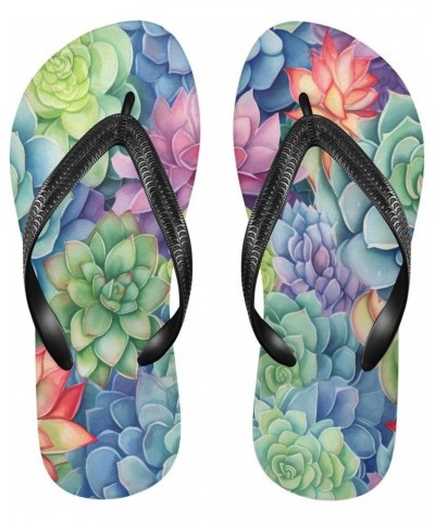 Flip Flop Sandals for Men Teen Women - Succulent Cactus Watercolor Beach Shoes Waterproof Outdoor Summer Beach Slippers 8-9 W...