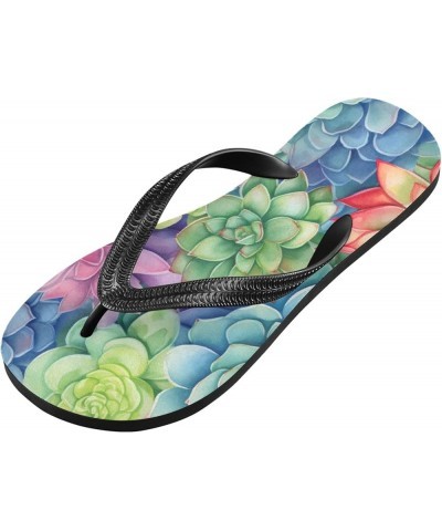 Flip Flop Sandals for Men Teen Women - Succulent Cactus Watercolor Beach Shoes Waterproof Outdoor Summer Beach Slippers 8-9 W...