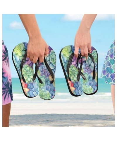 Flip Flop Sandals for Men Teen Women - Succulent Cactus Watercolor Beach Shoes Waterproof Outdoor Summer Beach Slippers 8-9 W...