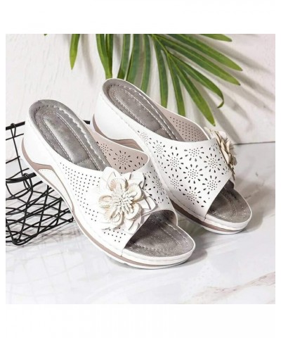 Women Breathable Open Toe Shoes Women Comfy Casual Shoe Open Toe Flat Hollow Flower Wedge Heel Slippers Sandals (White, 8.5) ...