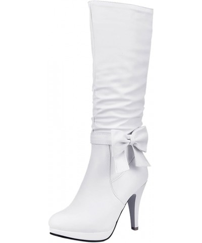 Boots for Women,Women's Knee High Heel Bowknot Chunky Heel Leather Western Boot Trendy Womens Riding Boots White $24.50 Outdo...