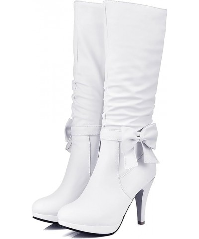 Boots for Women,Women's Knee High Heel Bowknot Chunky Heel Leather Western Boot Trendy Womens Riding Boots White $24.50 Outdo...