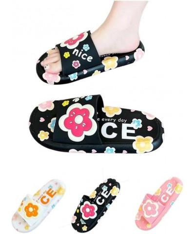 Floral Slippers Cute Home Sandals for Women Preppy Anti-slip Indoor Outdoor Colorful Slippers Open-toe Shower Slides Black $1...