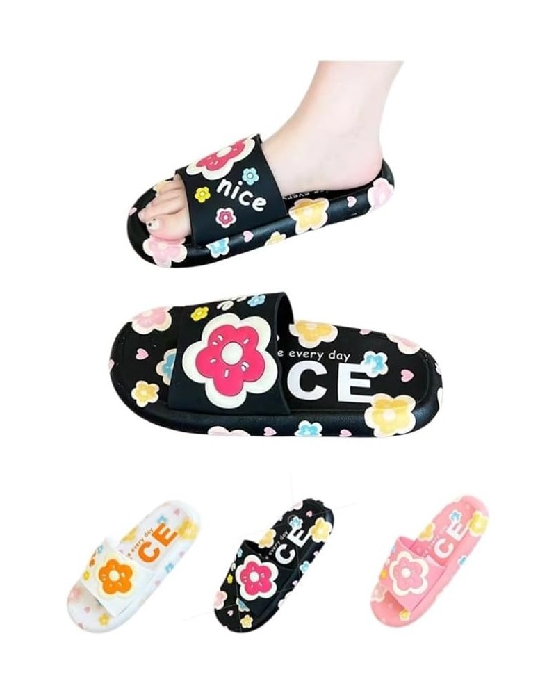 Floral Slippers Cute Home Sandals for Women Preppy Anti-slip Indoor Outdoor Colorful Slippers Open-toe Shower Slides Black $1...