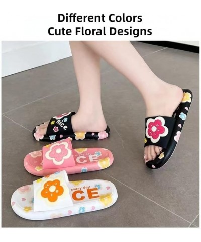 Floral Slippers Cute Home Sandals for Women Preppy Anti-slip Indoor Outdoor Colorful Slippers Open-toe Shower Slides Black $1...