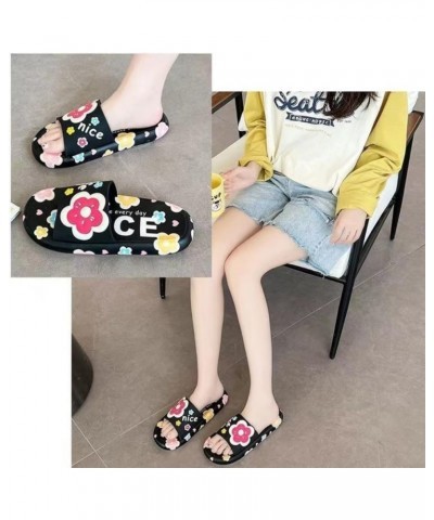 Floral Slippers Cute Home Sandals for Women Preppy Anti-slip Indoor Outdoor Colorful Slippers Open-toe Shower Slides Black $1...