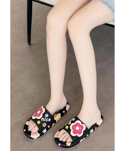 Floral Slippers Cute Home Sandals for Women Preppy Anti-slip Indoor Outdoor Colorful Slippers Open-toe Shower Slides Black $1...