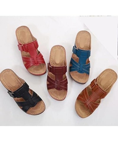 Womens Bohemian Slip On Wedge Slide Sandals Low Heel Arch Support Non-Slip Comfort Flat Sandall Casual Summer Slide Sandals W...