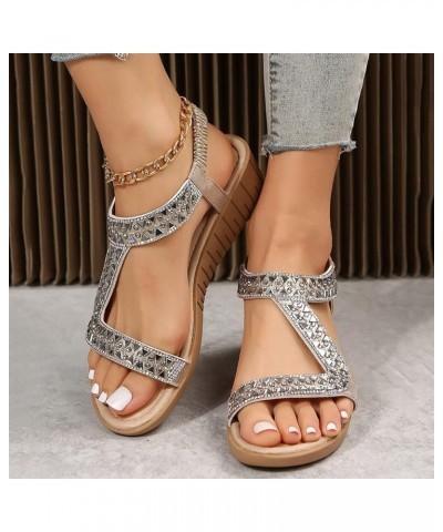 Ladies Ethnic Style Summer Rhinestone Decorative Slope Heel Thick Sole Fashion Sandals Wide Width Sandals for Gold 9 $19.07 S...