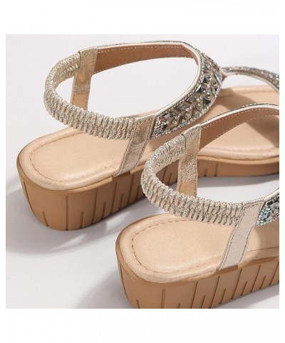 Ladies Ethnic Style Summer Rhinestone Decorative Slope Heel Thick Sole Fashion Sandals Wide Width Sandals for Gold 9 $19.07 S...