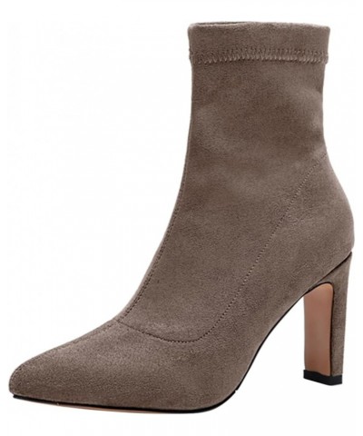 Ladies Slip On Dress Stretch Ankle Boots High Heels Khaki $32.47 Boots