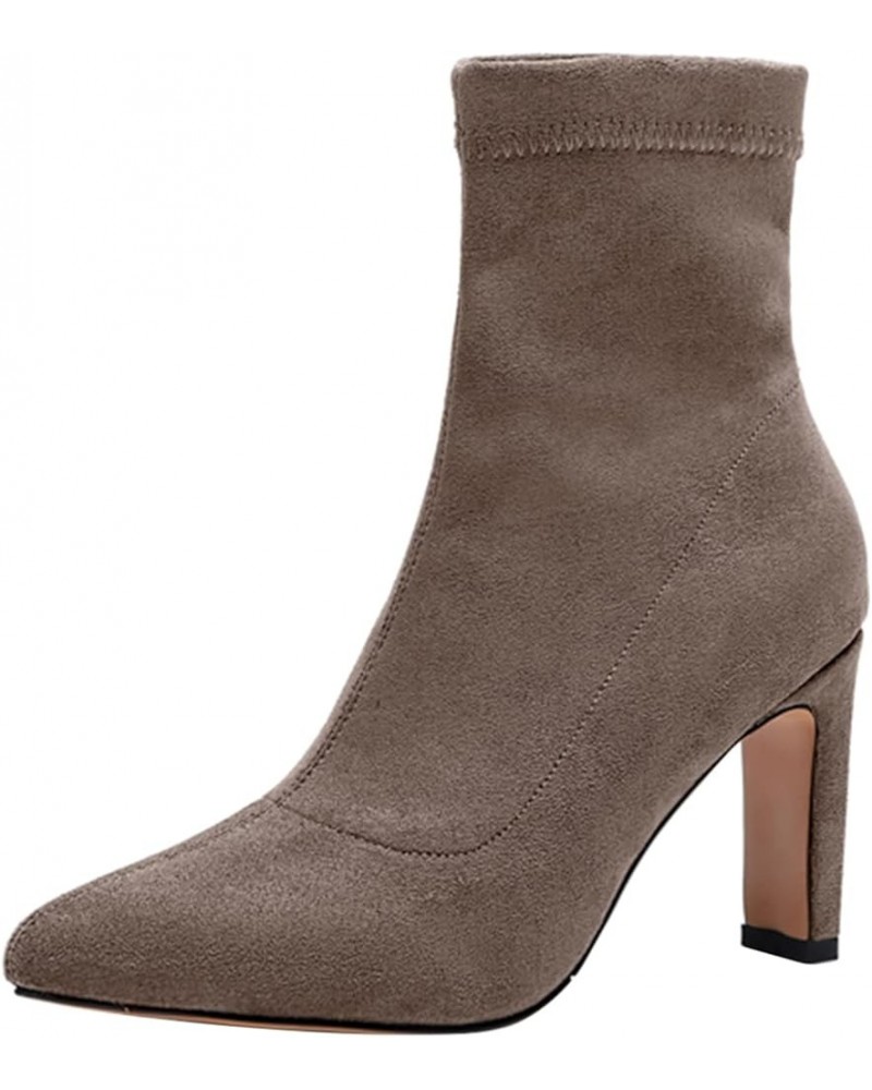 Ladies Slip On Dress Stretch Ankle Boots High Heels Khaki $32.47 Boots