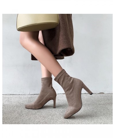 Ladies Slip On Dress Stretch Ankle Boots High Heels Khaki $32.47 Boots