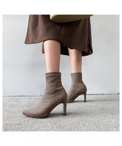 Ladies Slip On Dress Stretch Ankle Boots High Heels Khaki $32.47 Boots