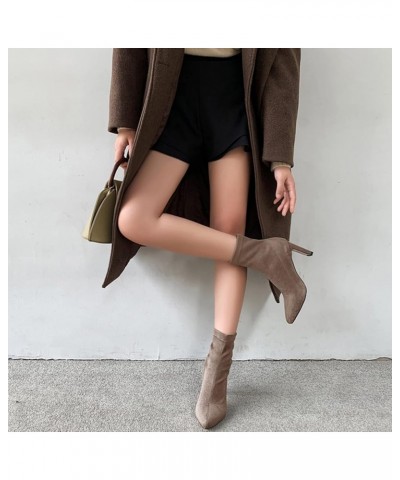 Ladies Slip On Dress Stretch Ankle Boots High Heels Khaki $32.47 Boots