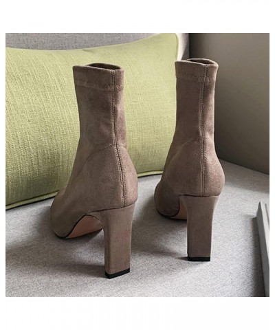 Ladies Slip On Dress Stretch Ankle Boots High Heels Khaki $32.47 Boots