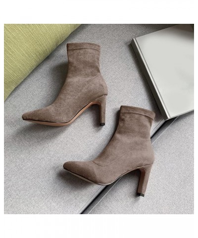 Ladies Slip On Dress Stretch Ankle Boots High Heels Khaki $32.47 Boots