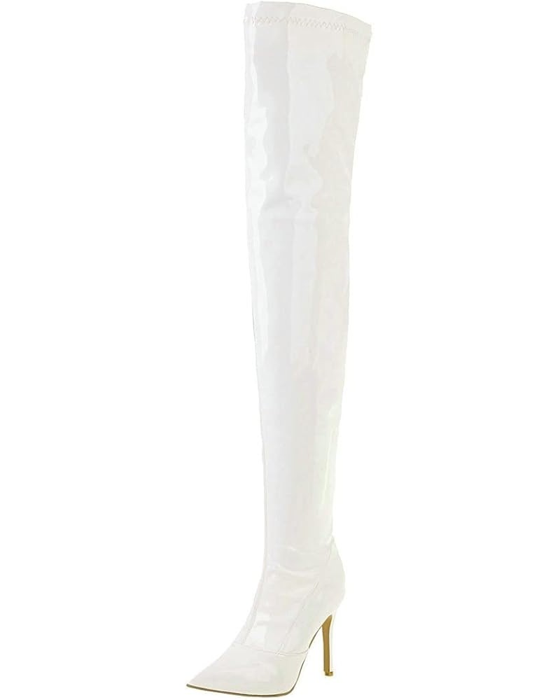 Women's Thigh High Patent High Heel Stiletto Over The Knee Boots Pointed Toe Boots Shoes White $40.63 Boots