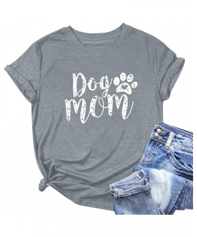 Women's T Shirt Print Cute T Shirt Cute Dog Mom Short Sleeve T Shirt Shirt Set Women Grey $11.36 Sandals