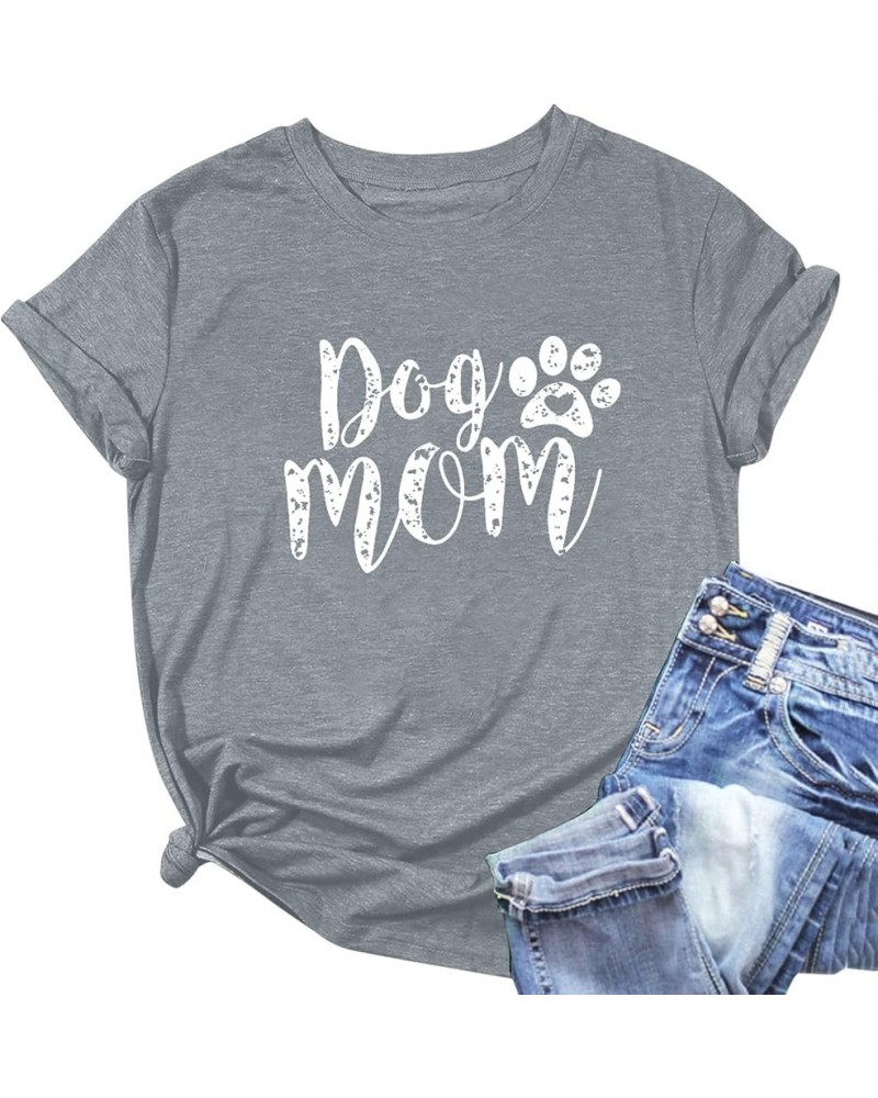 Women's T Shirt Print Cute T Shirt Cute Dog Mom Short Sleeve T Shirt Shirt Set Women Grey $11.36 Sandals