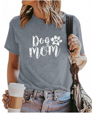 Women's T Shirt Print Cute T Shirt Cute Dog Mom Short Sleeve T Shirt Shirt Set Women Grey $11.36 Sandals