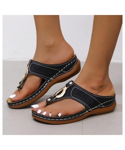 Sandals for Womens Wedge Platform Sandals Adjustable Flip Flop Bohemian Buckle Strappy Zipper Flats Casual Sandals LS5 Black ...