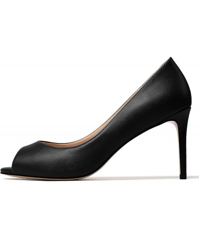 Women Peep Toe Pumps Mid-Heel Pumps Formal Wedding Bridal Classic Heel Open Toe Stiletto Matte Black $24.00 Pumps