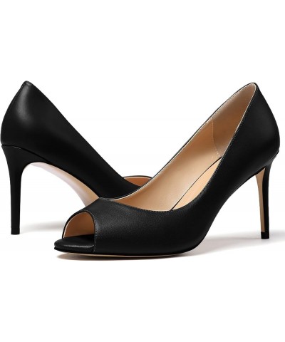 Women Peep Toe Pumps Mid-Heel Pumps Formal Wedding Bridal Classic Heel Open Toe Stiletto Matte Black $24.00 Pumps