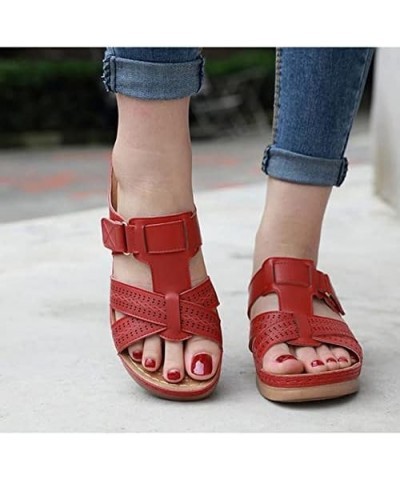 Womens Bohemian Slip On Wedge Slide Sandals Low Heel Arch Support Non-Slip Comfort Flat Sandall Casual Summer Slide Sandals W...