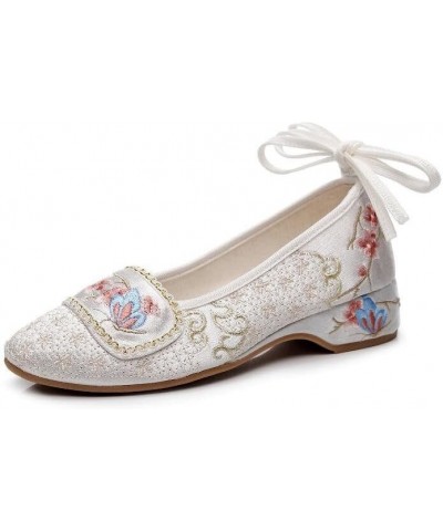 Women Retro Slip On Pumps Ethnic Embroidered Pointed Toe Ladies Dress Shoes Mid Heeled Vintage Loafers Female Autumn EN8 8 $3...