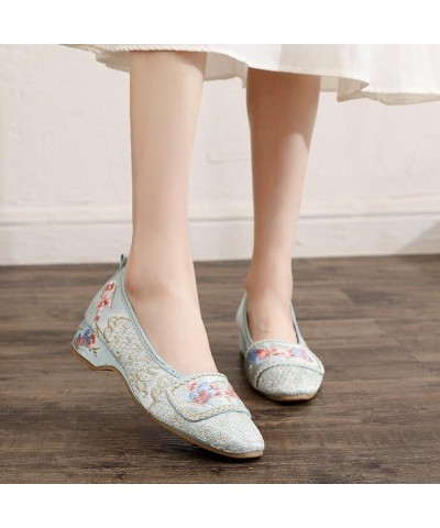 Women Retro Slip On Pumps Ethnic Embroidered Pointed Toe Ladies Dress Shoes Mid Heeled Vintage Loafers Female Autumn EN8 8 $3...