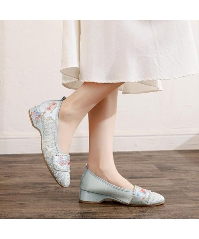 Women Retro Slip On Pumps Ethnic Embroidered Pointed Toe Ladies Dress Shoes Mid Heeled Vintage Loafers Female Autumn EN8 8 $3...