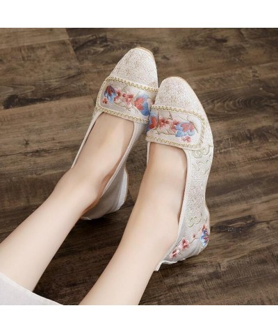 Women Retro Slip On Pumps Ethnic Embroidered Pointed Toe Ladies Dress Shoes Mid Heeled Vintage Loafers Female Autumn EN8 8 $3...