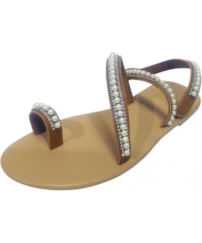 Vintage Womens Flat Sandals Beaded Sexy Sandals for Women Rhinestone Gladiator Thong Falt toe Loop toe Ring One toe White $14...